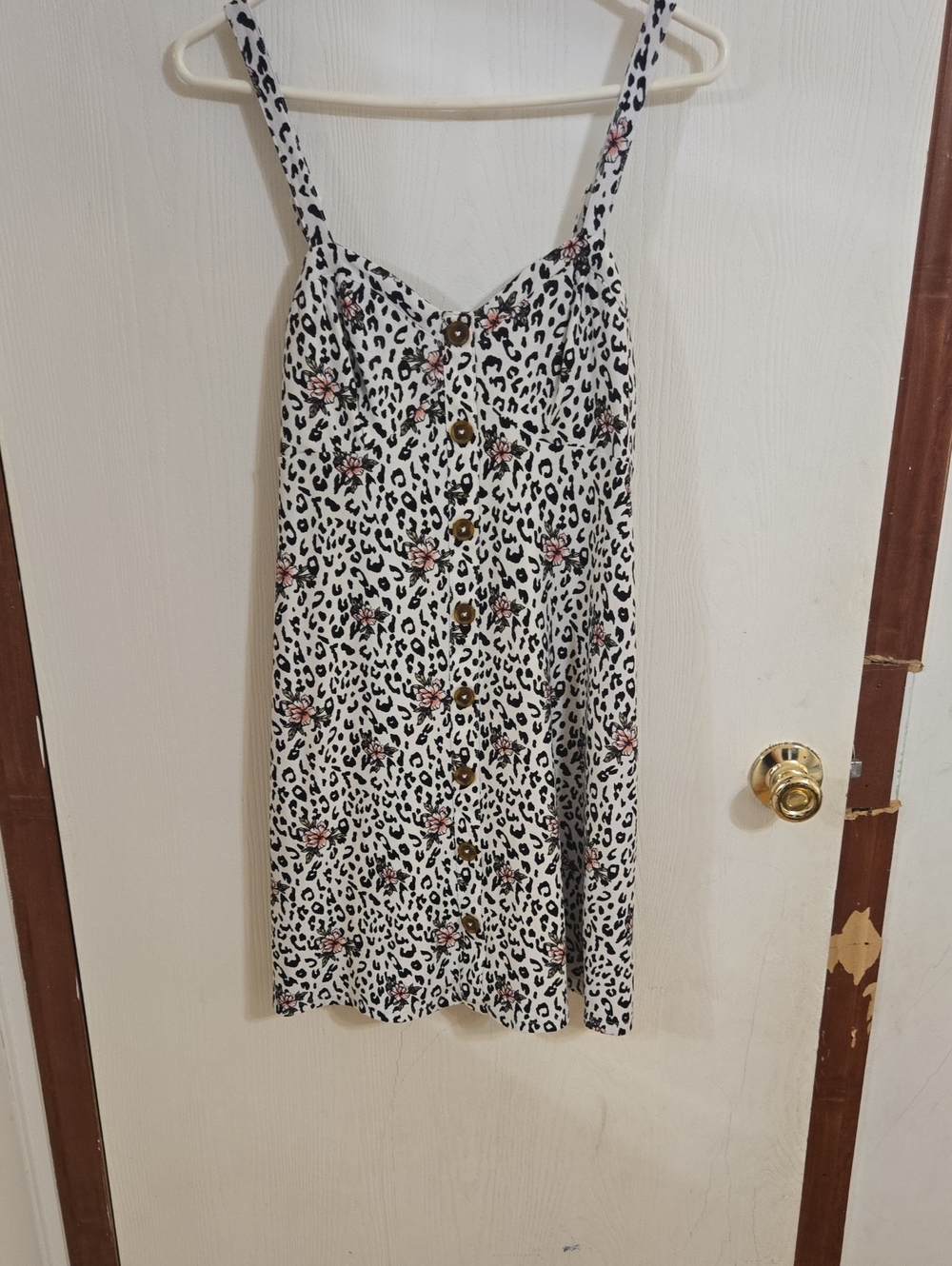 No Boundaries White Leopard Print Mini Dress with Pink Floral Accents